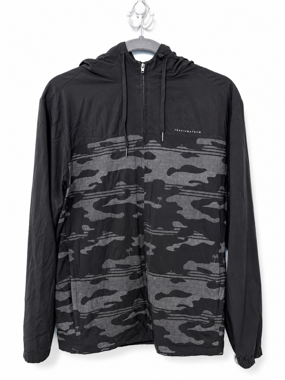 Travis Mathew Black & Gray Camo Hooded Windbreaker
